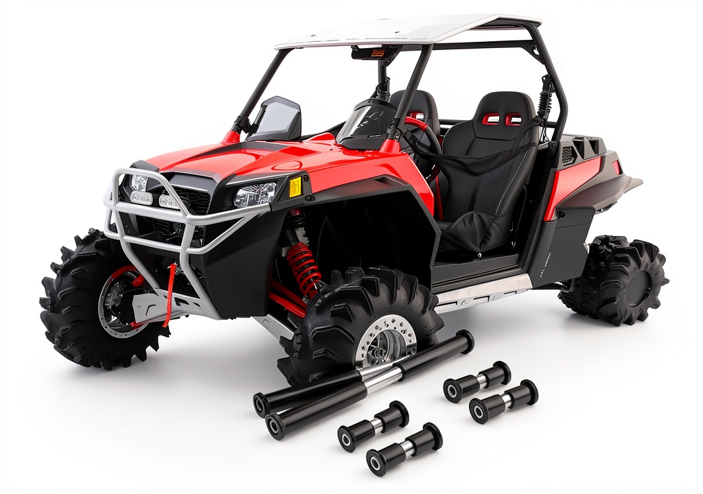 BARQUPO A‑Arm bushings installed on a Polaris RZR in a desert setting