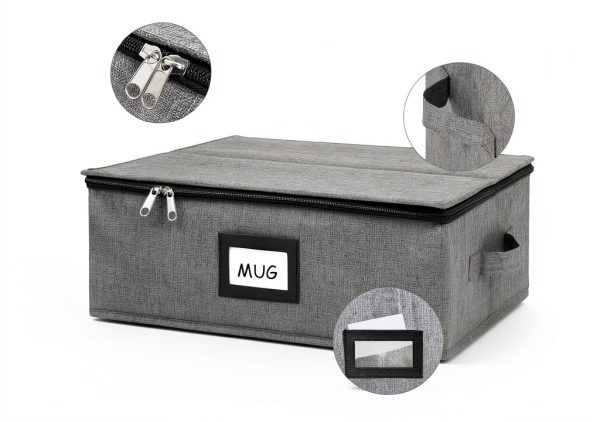 Mug Storage Box HURZMORO Gray Hard Shell with 12 Compartments-4