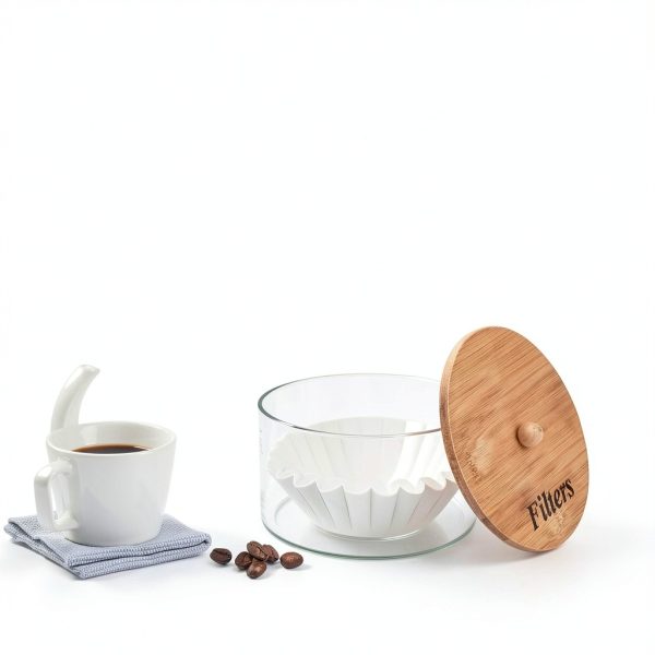 Coffee Filter Holder Essentials Glass Container with Bamboo Lid-1