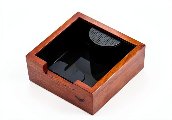 Rosewood Espresso Knock Box KNODOS – Shock Bar & Non‑Slip Base 7×7×3in-6