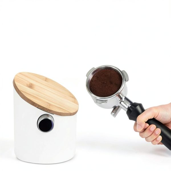Knock Box SpringPosh Espresso Maple Lid 5.3" Opening Champagne White-1