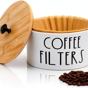 Coffee Filter Holder white large container with Bamboo Lid Acshio-0