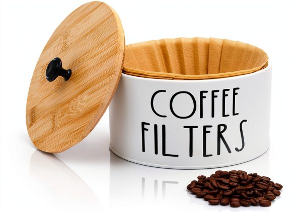 Coffee Filter Holder white large container with Bamboo Lid Acshio-0