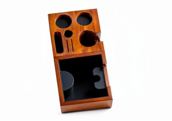 Rosewood Espresso Knock Box KNODOS – Shock Bar & Non‑Slip Base 7×7×3in-3