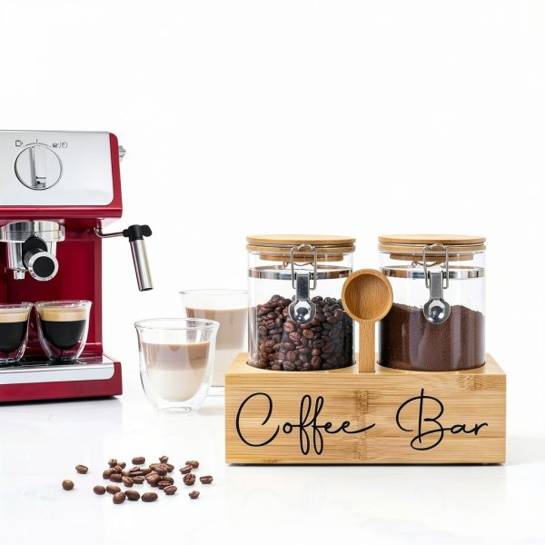 Glass Coffee Canister Set with Bamboo Shelf and Spoon – LYHLYA 2x47oz-7