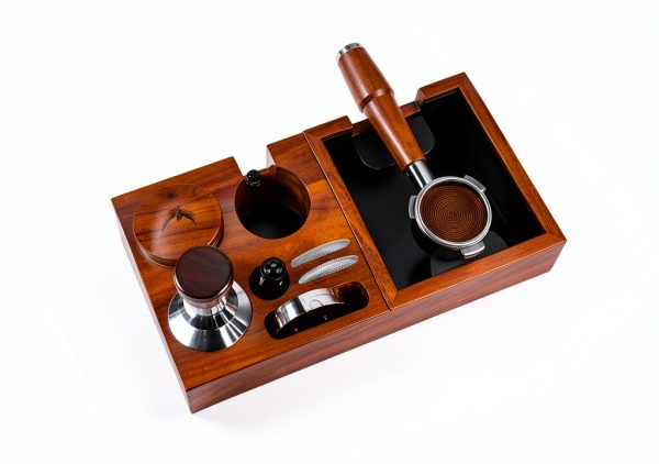 Rosewood Espresso Knock Box KNODOS – Shock Bar & Non‑Slip Base 7×7×3in-4