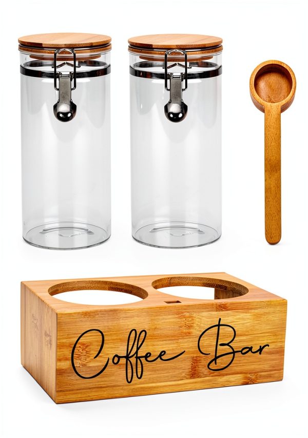 Glass Coffee Canister Set with Bamboo Shelf and Spoon – LYHLYA 2x47oz-1