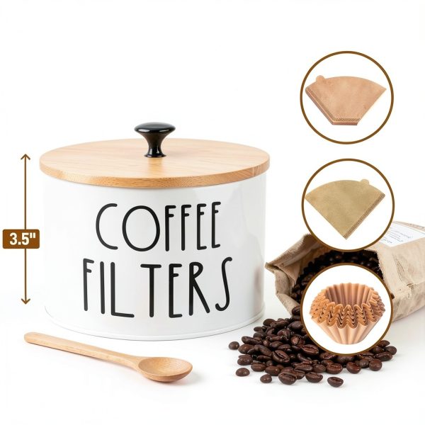 Coffee Filter Holder white large container with Bamboo Lid Acshio-1
