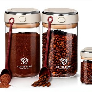 Coffee Bean Storage Container 2 Pack 37oz Glass Airtight with Scoop-0