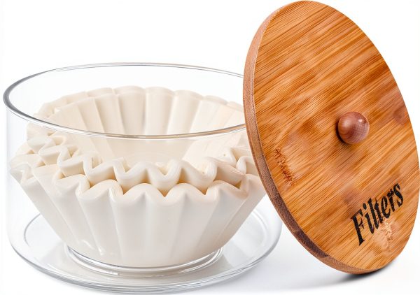 Coffee Filter Holder Essentials Glass Container with Bamboo Lid-0