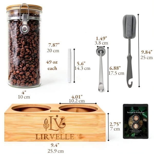 Airtight Coffee Canister Lirvelle 9-Piece Set with Bamboo Base, Scoop-8