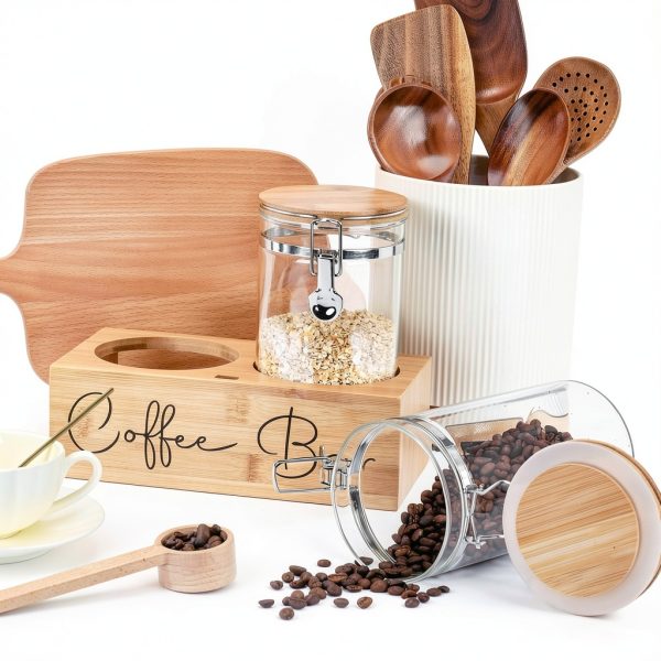 Glass Coffee Canister Set with Bamboo Shelf and Spoon – LYHLYA 2x47oz-3