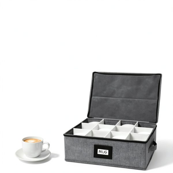 Mug Storage Box HURZMORO Gray Hard Shell with 12 Compartments-3