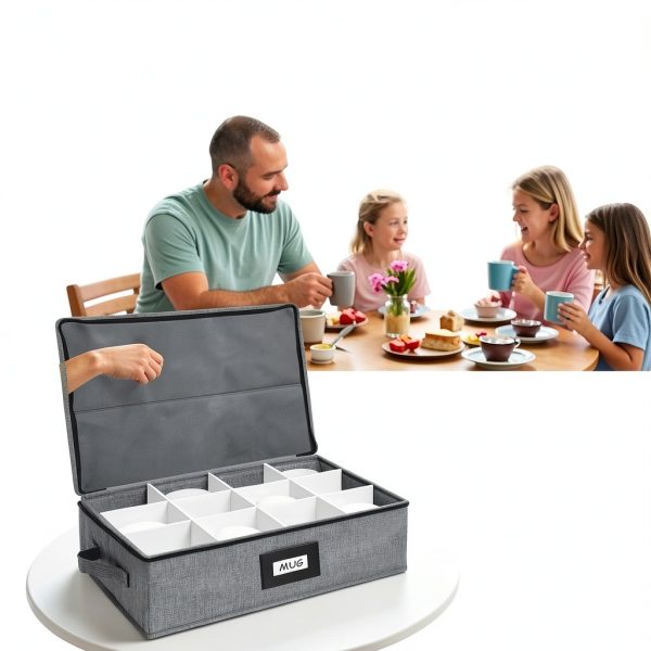 Mug Storage Box HURZMORO Gray Hard Shell with 12 Compartments-7