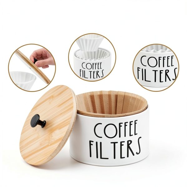 Coffee Filter Holder white large container with Bamboo Lid Acshio-2