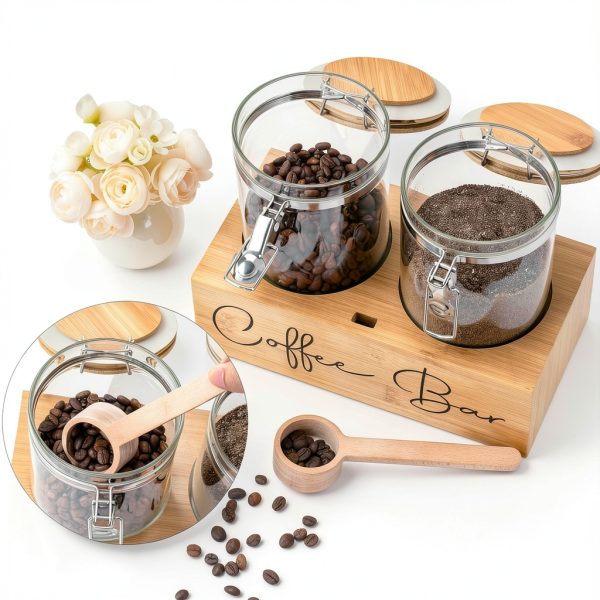 Glass Coffee Canister Set with Bamboo Shelf and Spoon – LYHLYA 2x47oz-5