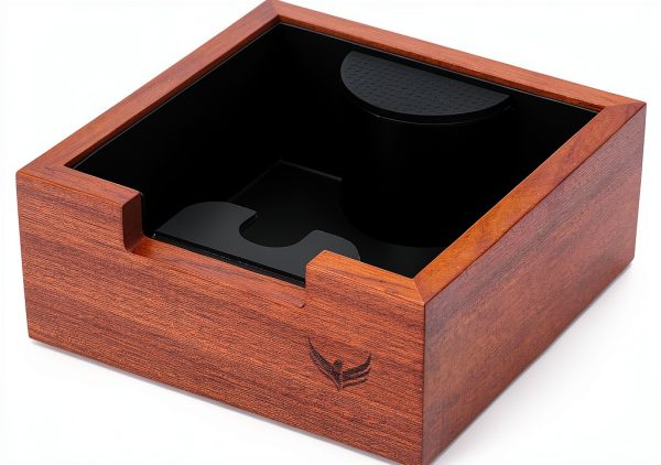 Rosewood Espresso Knock Box KNODOS – Shock Bar & Non‑Slip Base 7×7×3in-0