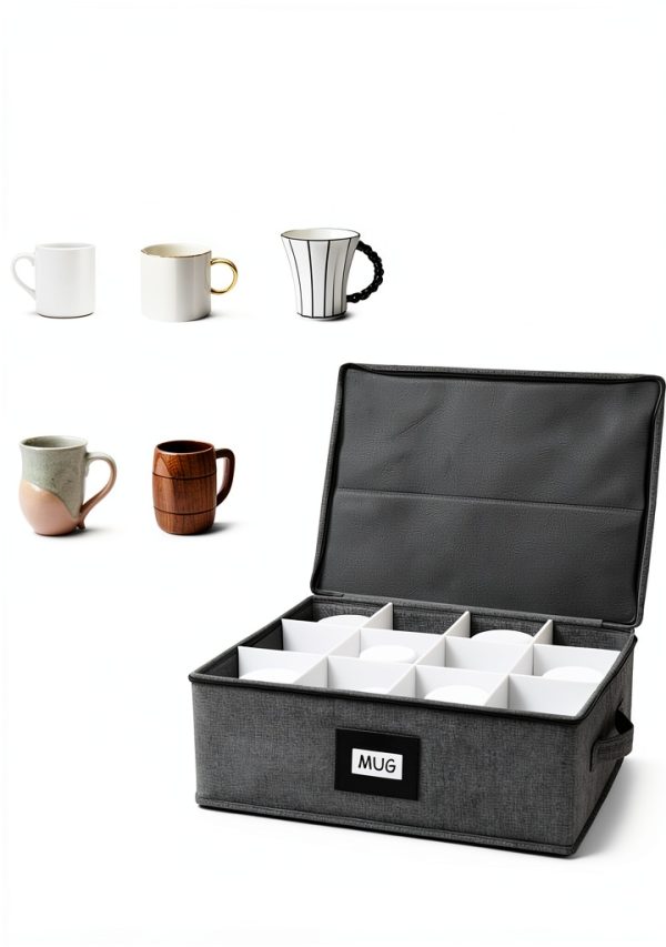 Mug Storage Box HURZMORO Gray Hard Shell with 12 Compartments-2