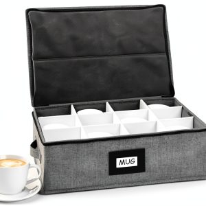Mug Storage Box HURZMORO Gray Hard Shell with 12 Compartments-0