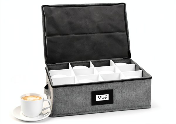Mug Storage Box HURZMORO Gray Hard Shell with 12 Compartments-0