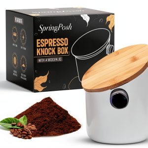 Knock Box SpringPosh Espresso Maple Lid 5.3" Opening Champagne White-0