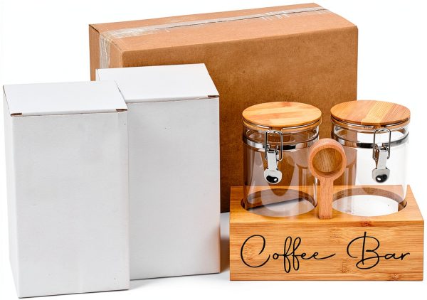 Glass Coffee Canister Set with Bamboo Shelf and Spoon – LYHLYA 2x47oz-6
