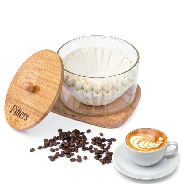 Coffee Filter Holder Essentials Glass Container with Bamboo Lid-2