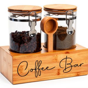 Glass Coffee Canister Set with Bamboo Shelf and Spoon – LYHLYA 2x47oz-0