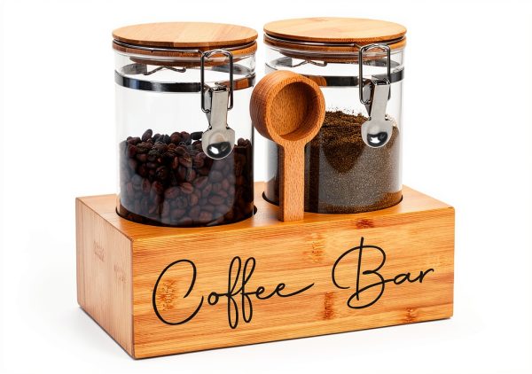 Glass Coffee Canister Set with Bamboo Shelf and Spoon – LYHLYA 2x47oz-0