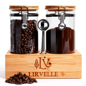 Airtight Coffee Canister Lirvelle 9-Piece Set with Bamboo Base, Scoop-0