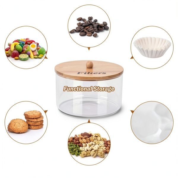 Coffee Filter Holder Essentials Glass Container with Bamboo Lid-5
