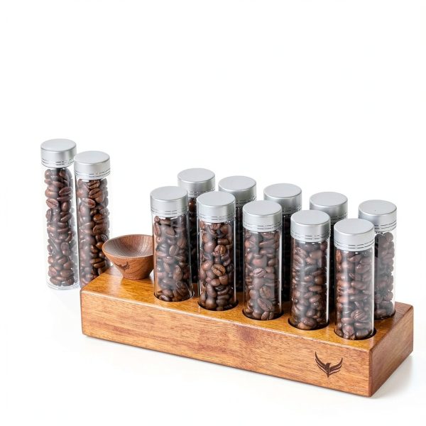 Coffee Bean Storage Tubes KNODOS 10‑Piece Dosing Set with Wood Stand-2