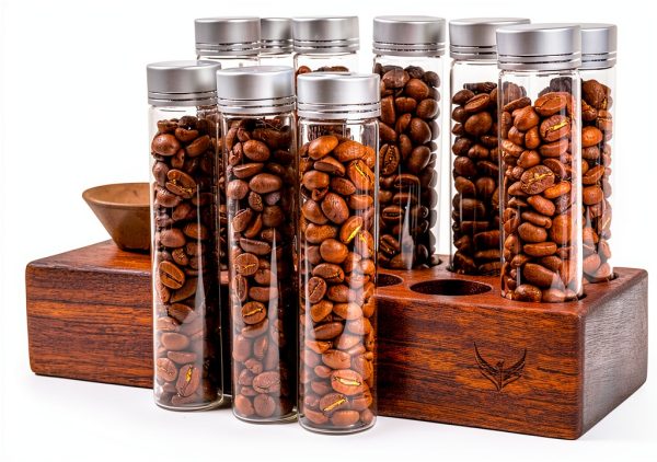 Coffee Bean Storage Tubes KNODOS 10‑Piece Dosing Set with Wood Stand-0