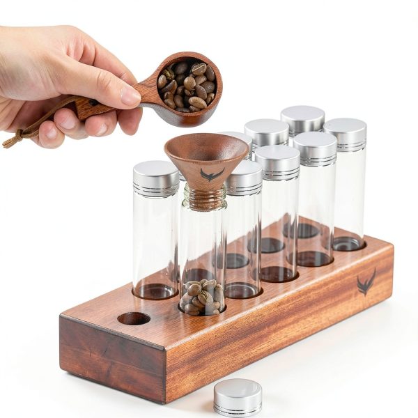 Coffee Bean Storage Tubes KNODOS 10‑Piece Dosing Set with Wood Stand-1